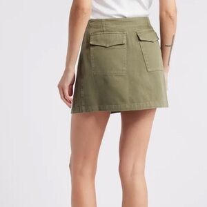 NWT Treasure & Bond Wash Effect Cotton Utility Miniskirt in Olive Kalamata